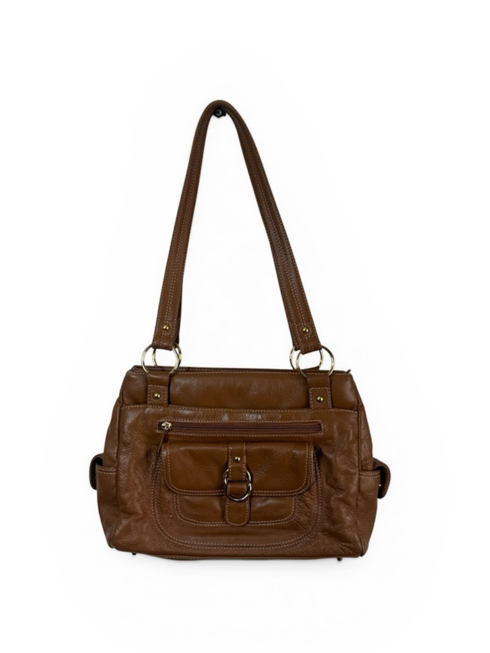 Stone Mountain Cognac Leather Triple Entry Shoulder Bag Cottagecore Boho
